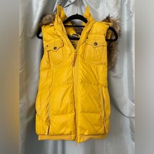 True Religion mustard yellow vest with detachable hood size medium